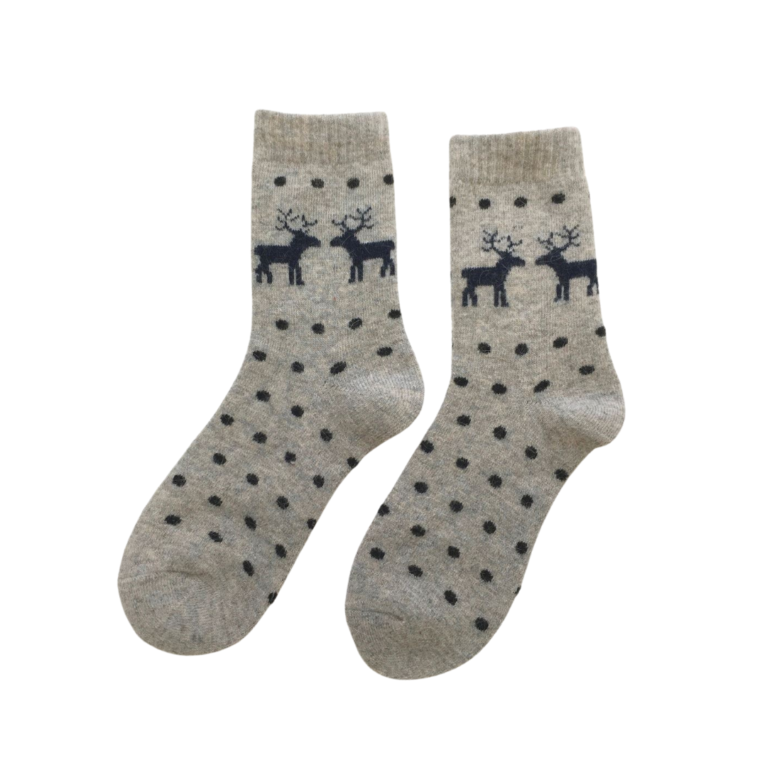 Deer And Spot Wool Blend Socks - Light Grey