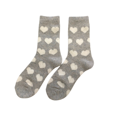 Heart Wool Blend Socks - Light Grey