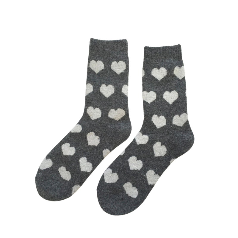 Heart Wool Blend Socks - Dark Grey