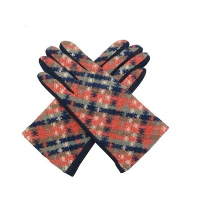Check Gloves - Navy, Coral And Grey Check Gloves - Navy, Coral And Grey