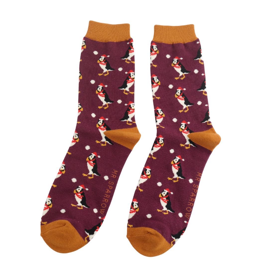 Xmas Puffin Bamboo Socks