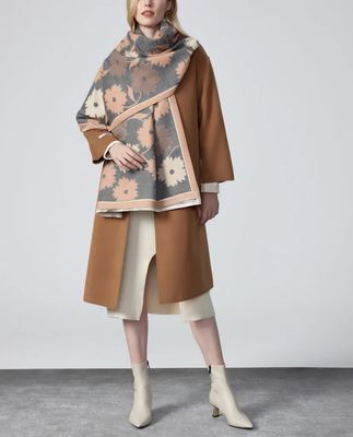 Luxury Contemporary Grey And Pink Floral Medium Weight Scarf