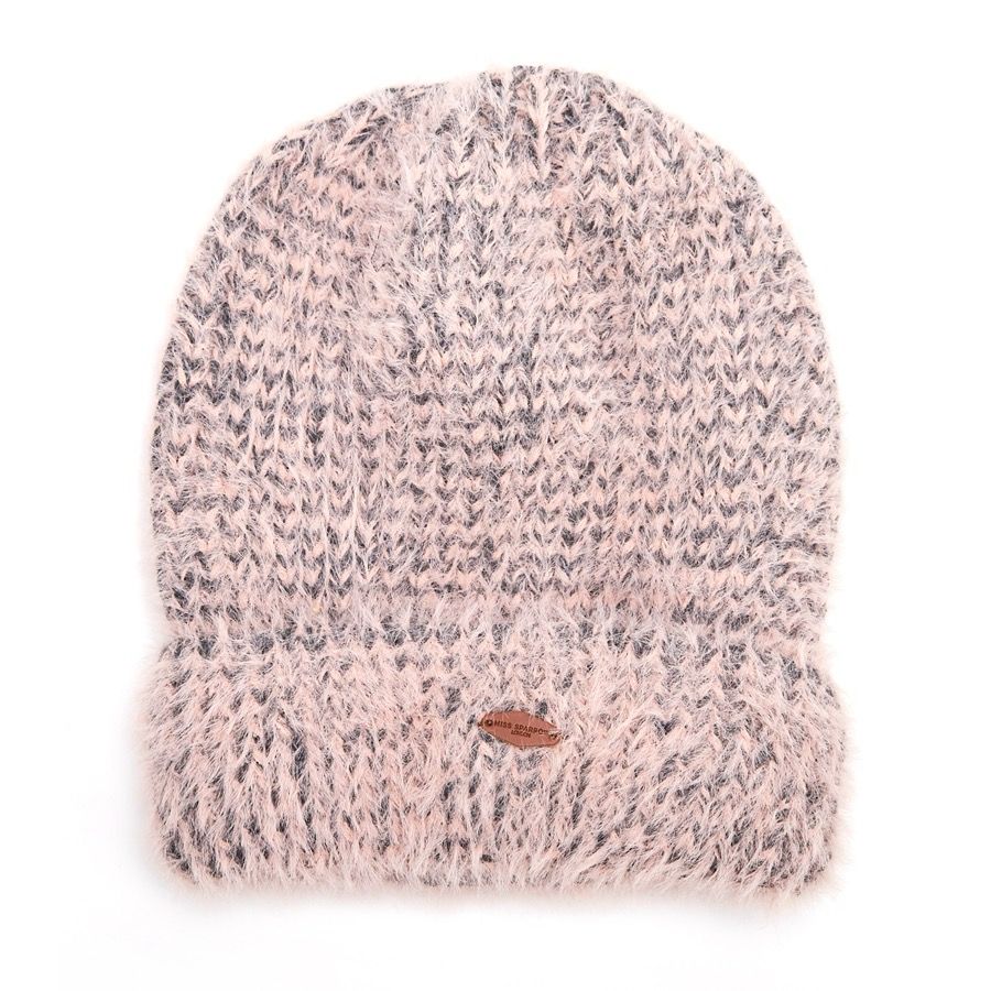 Cozy Beanie Hat - Pink And Grey Tones