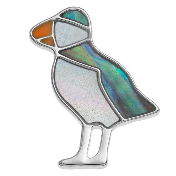 Puffin Paua Shell Pin Badge