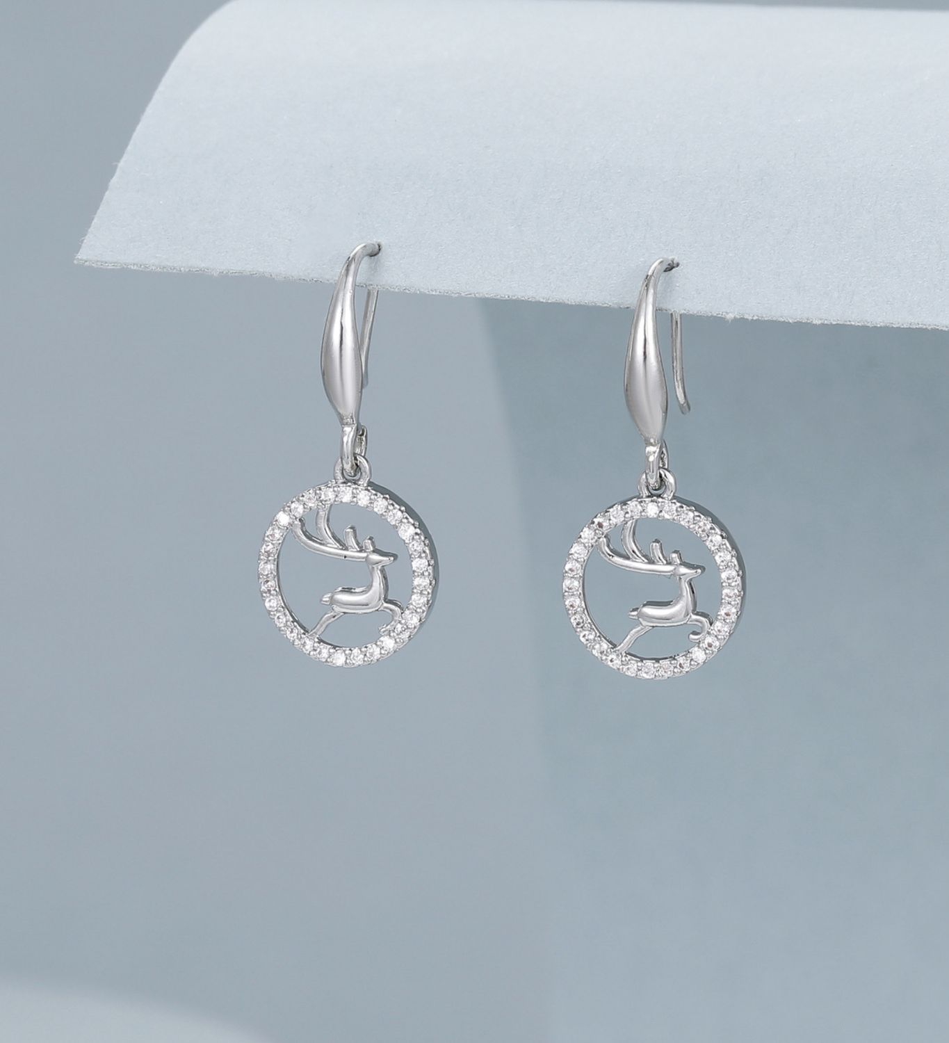 Diamanté Deer Earrings - Silver