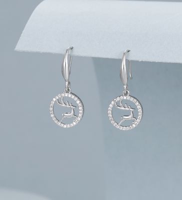 Diamanté Deer Earrings - Silver