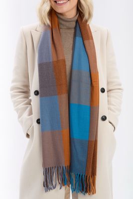 SPECIAL OFFER - Soft Touch Unisex Check Scarf - Blue And Brown Tones