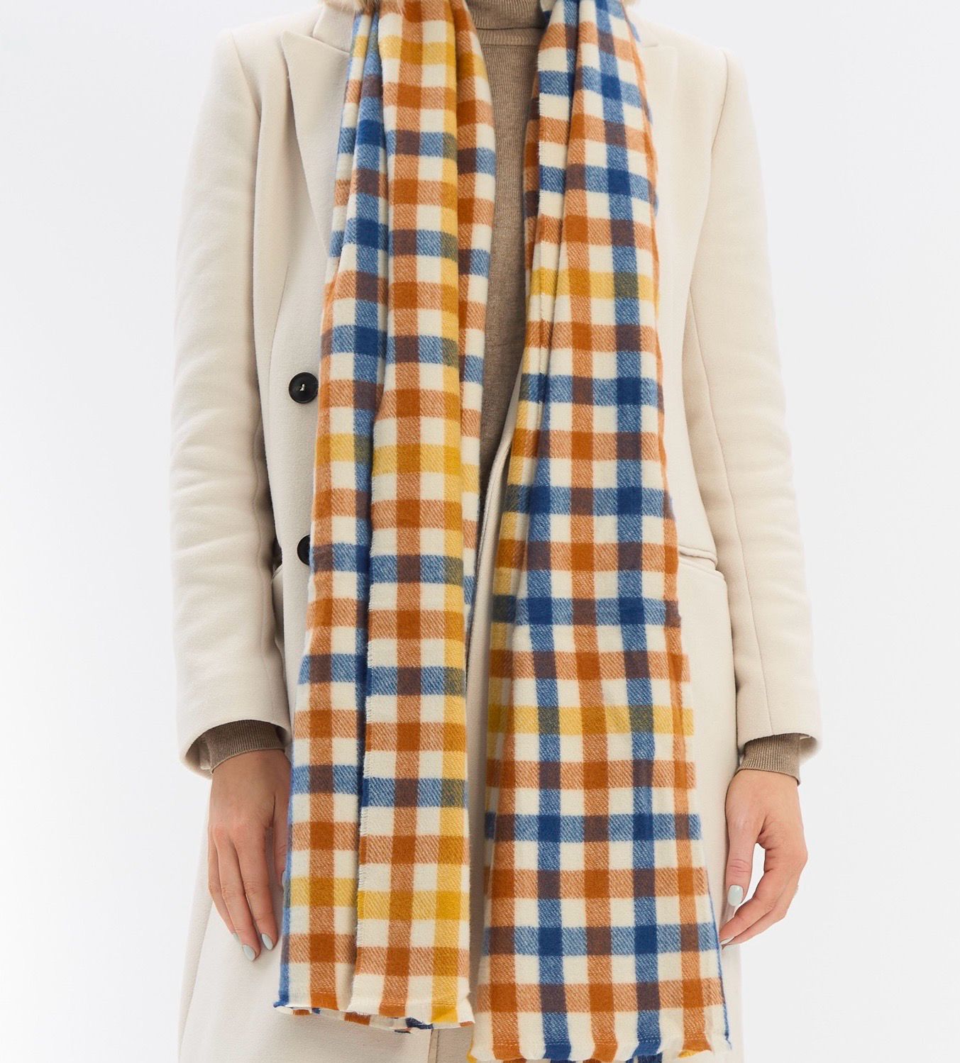 SPECIAL OFFER - Medium Weight Check Scarf - Orange And Blue