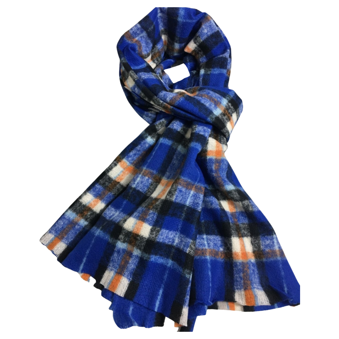 Winter Check Scarf - Blue, Black And Red