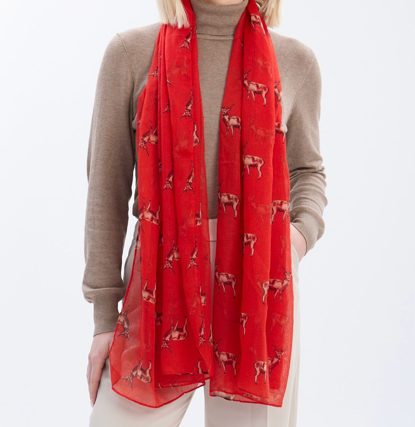Stag Scarf - Red