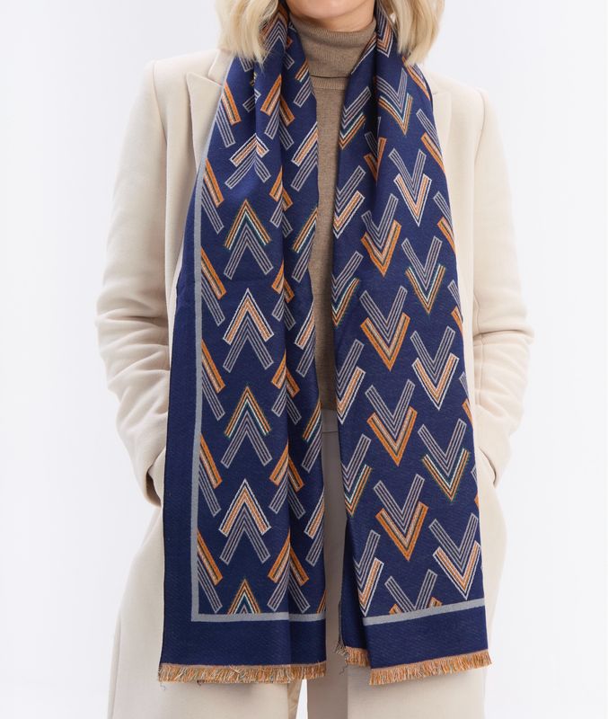 Medium Weight Chevron Scarf - Navy