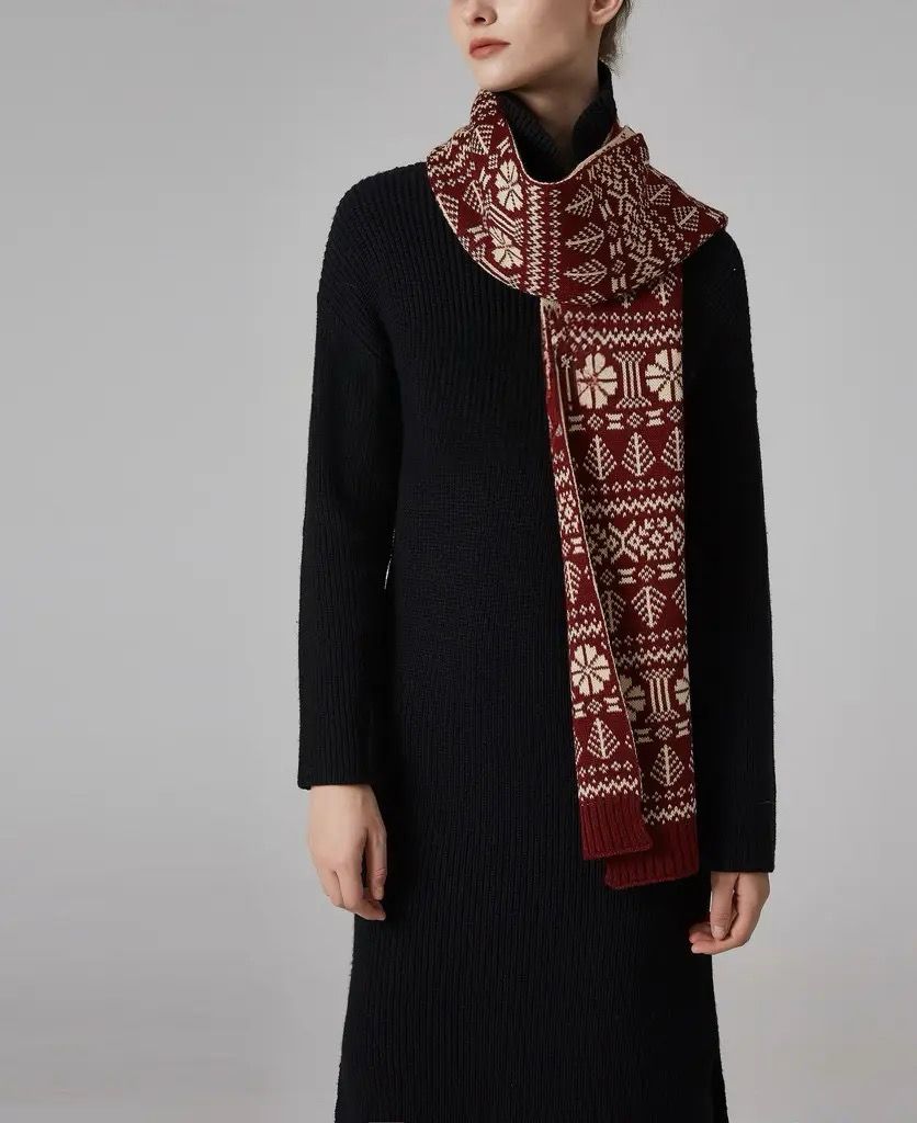 Unisex Nordic Winter Scarf - Red