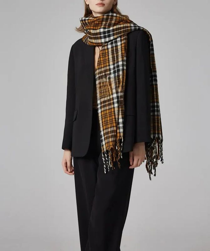 Medium Weight Orange Black And Cream Check