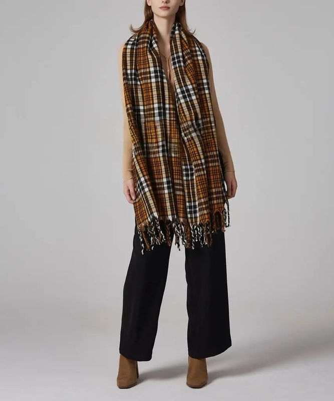 Special Offer - Medium Weight Orange Black And Cream Check