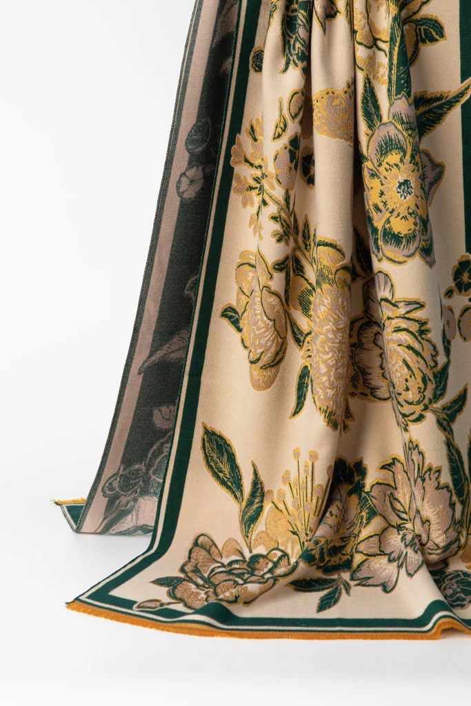Luxury Contemporary Flower And Butterfly Medium Weight Scarf - Green Tones