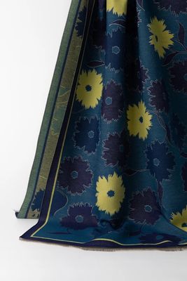 Luxury Contemporary Blue And Yellow Floral Medium Weight Scarf