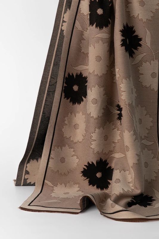 Luxury Contemporary Beige And Black Floral Medium Weight Scarf