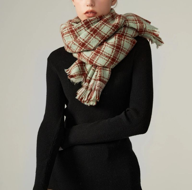 SPECIAL OFFER - Medium Weight Green And Brown Check Scarf