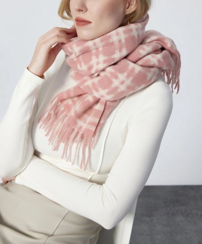 Medium Weight Pink And White Check Scarf