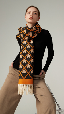 Medium Weight Heart Scarf - Black And Orange