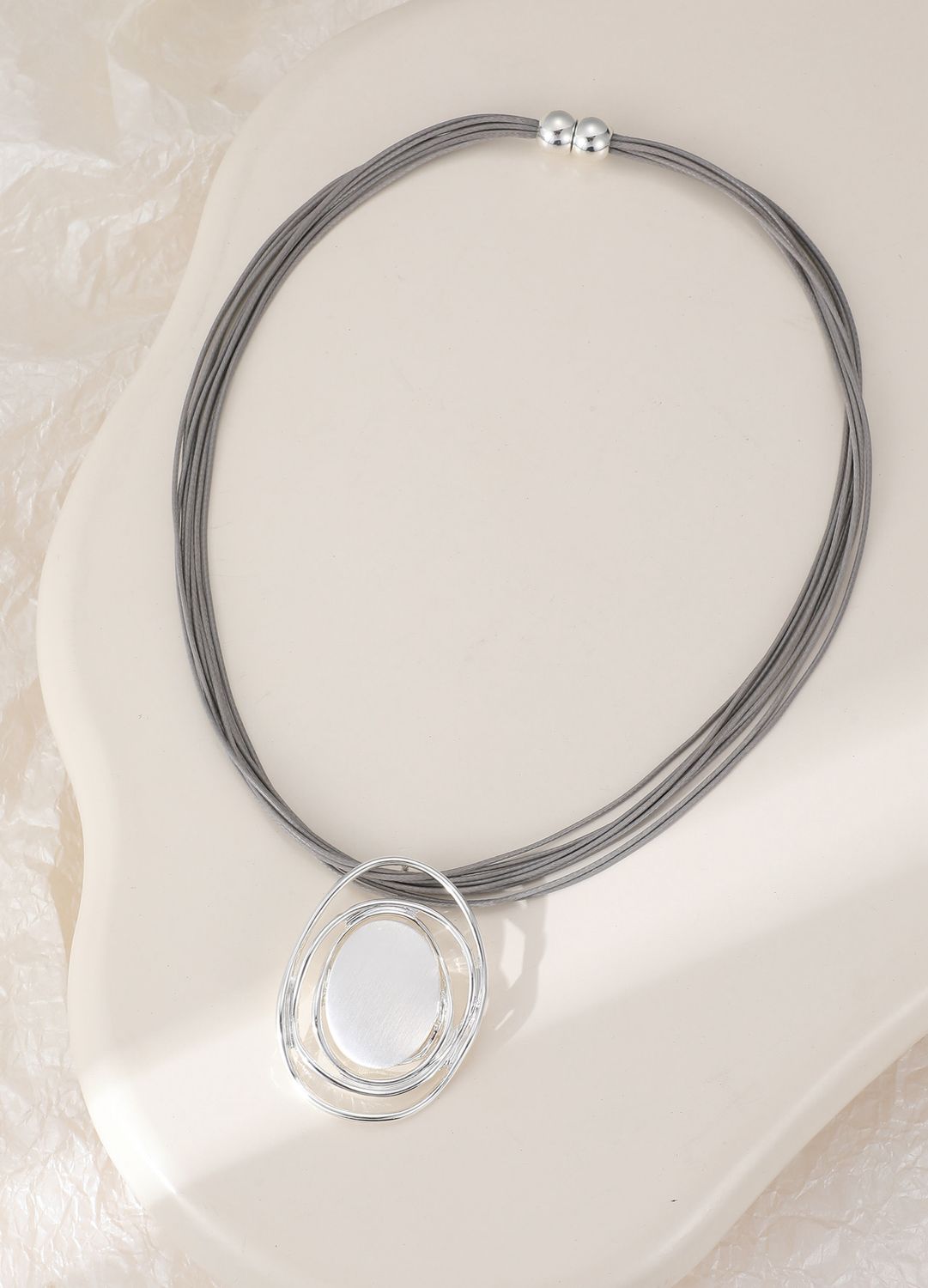 Magnetic Clasp Silver Oval Necklace