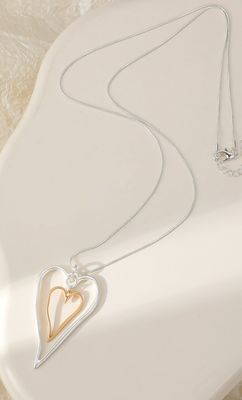 Long Layered Heart Necklace - Silver And Gold