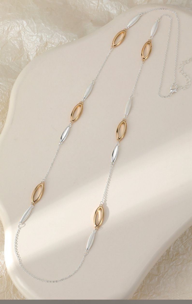 Contemporary Oval Long Necklace - Gold