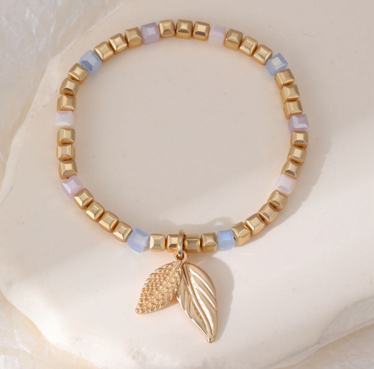 Gold And Purple Leaf Charm Bracelet
