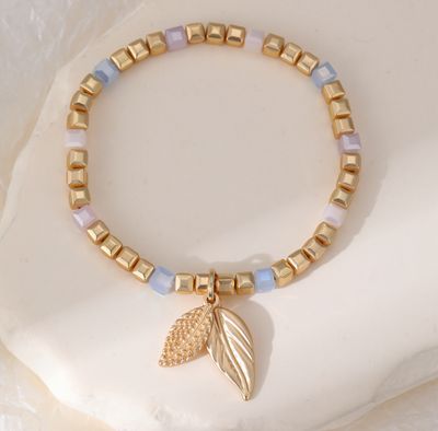 Gold And Purple Leaf Charm Bracelet