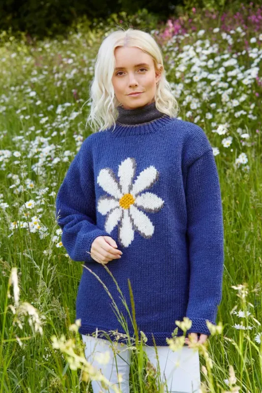 Oversized Hand Knitted Daisy Sweater Denim - Medium