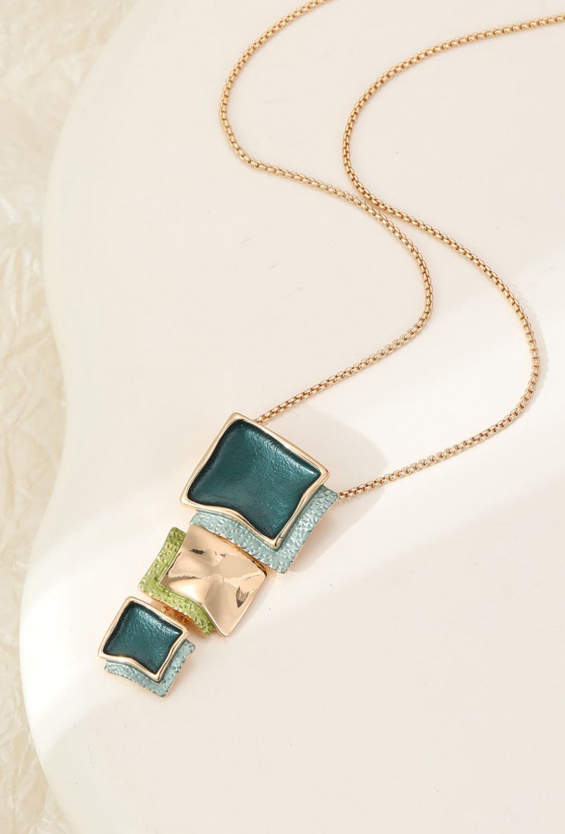 Two Tone Green Gold Geo Pendant