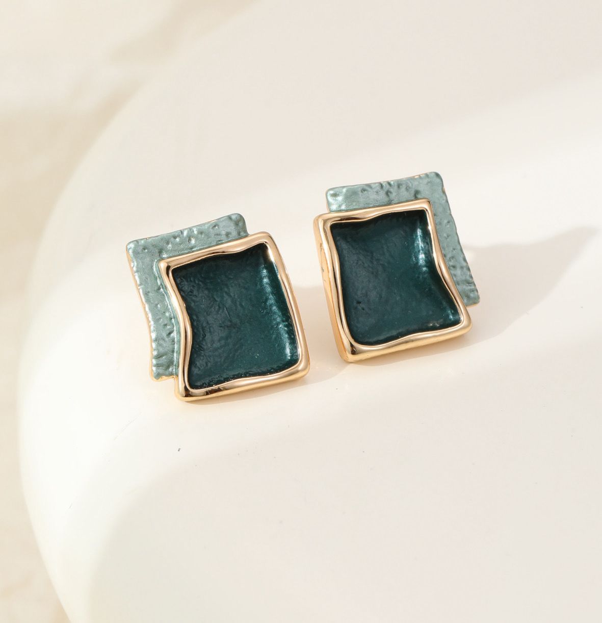 Two Tone Green Geo Earrings