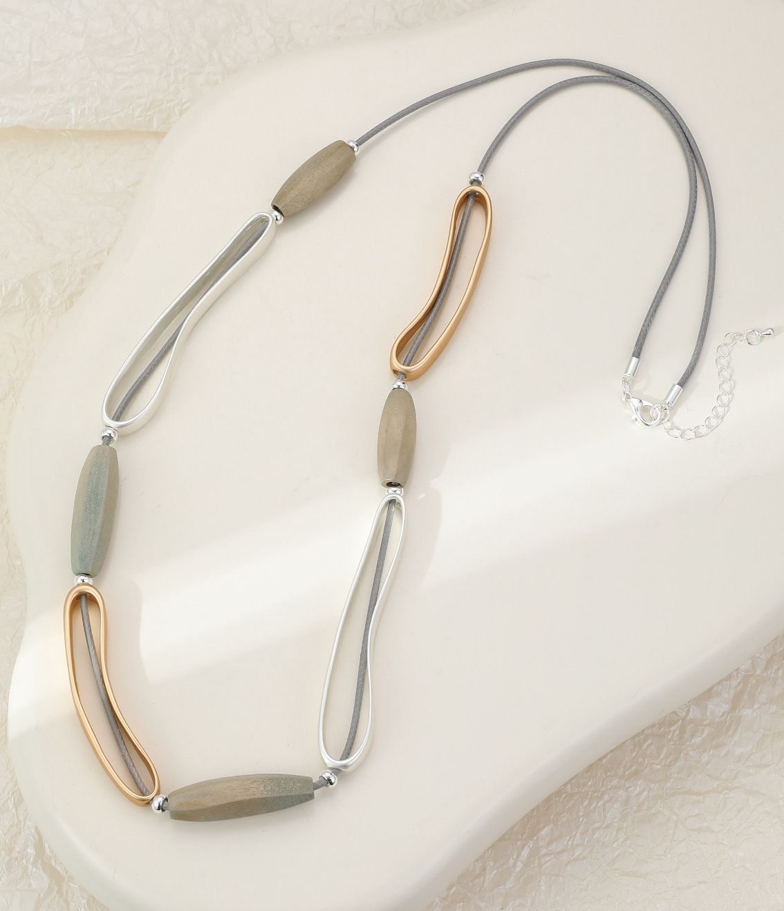 Long Gold And Grey Necklace