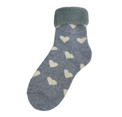 Faux Fur Cosy Cuff Socks - Grey
