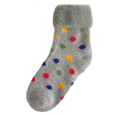 Faux Fur Cosy Cuff Socks Heart - Multi