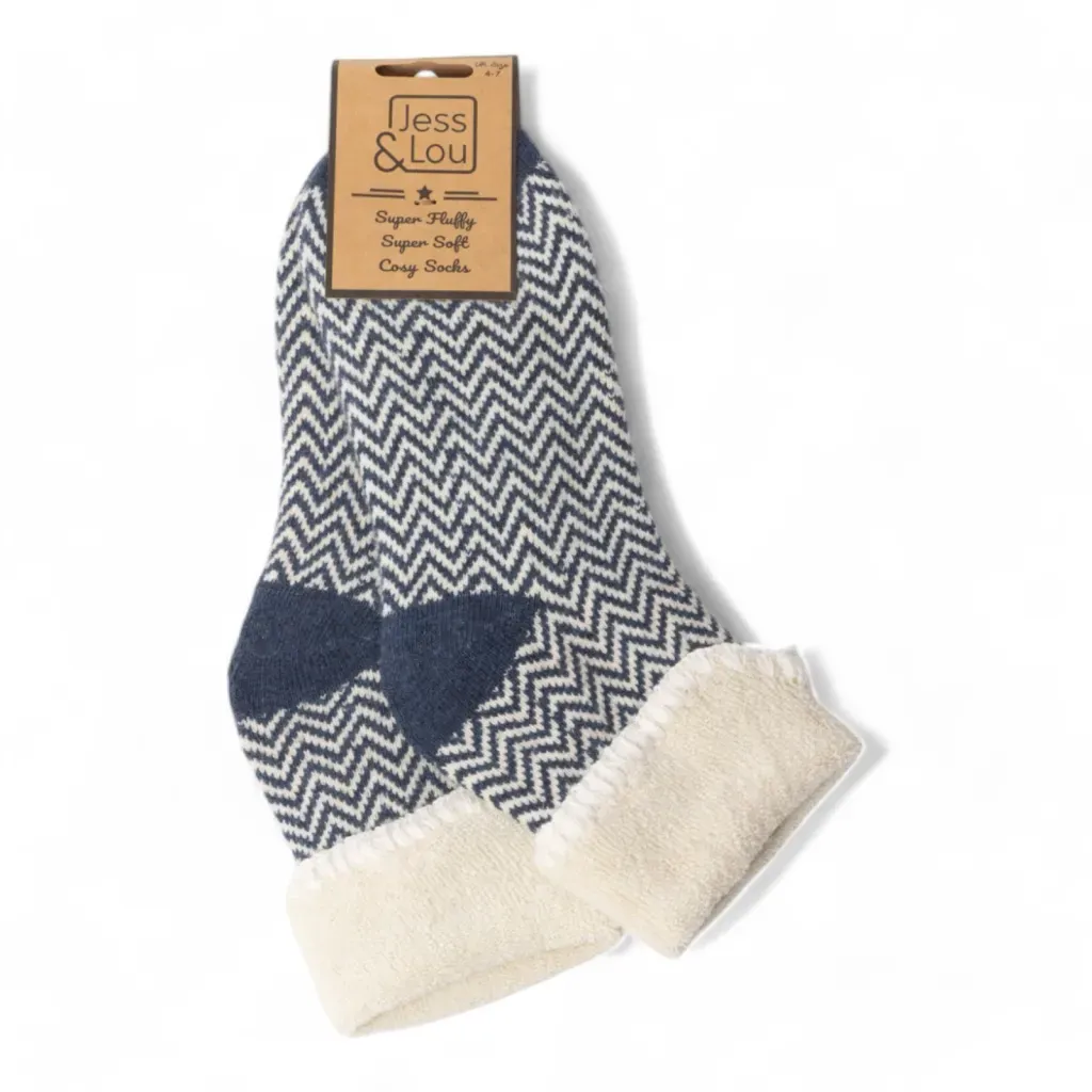 Navy Herringbone Cosy Cuff Socks