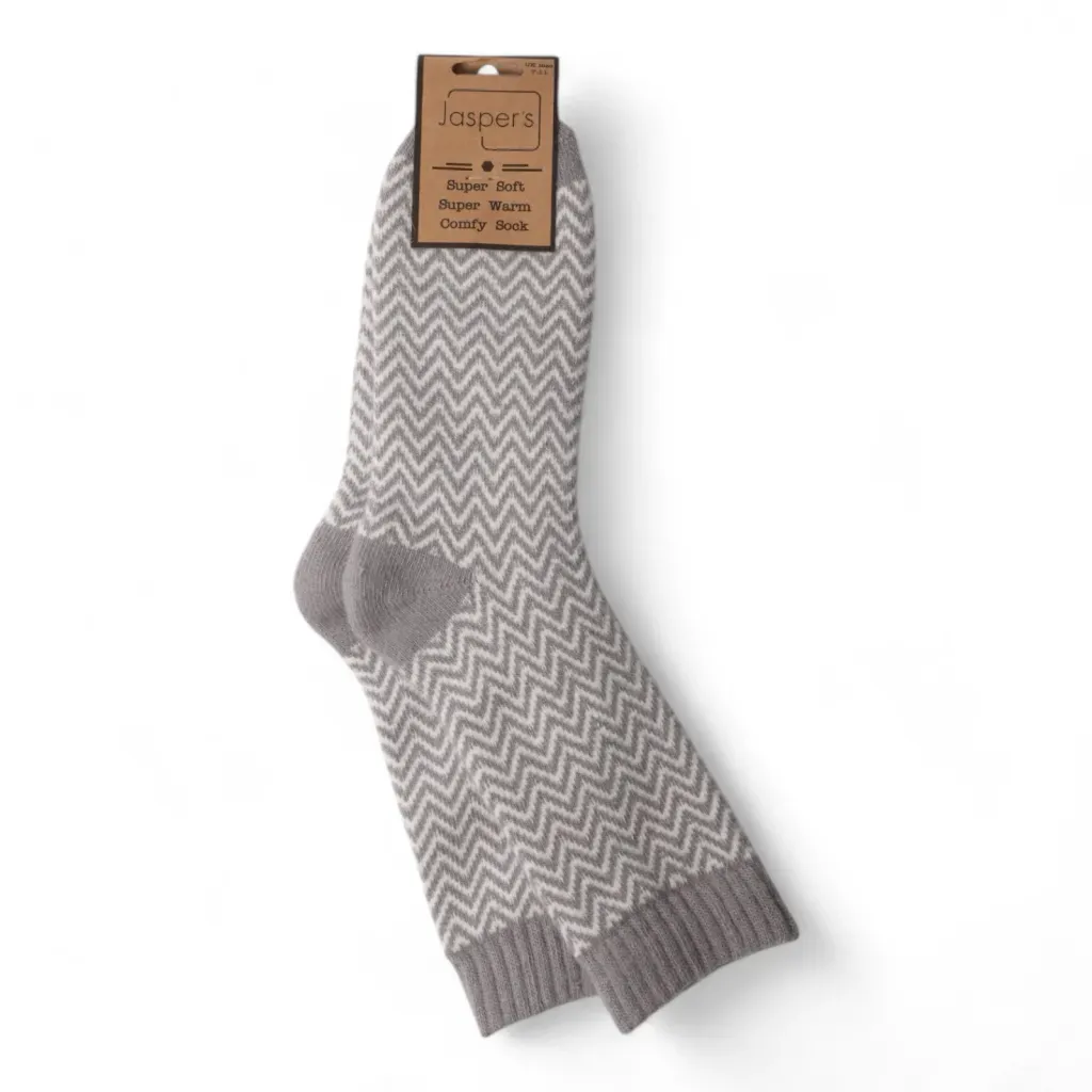 Grey Herringbone Wool Blend Socks