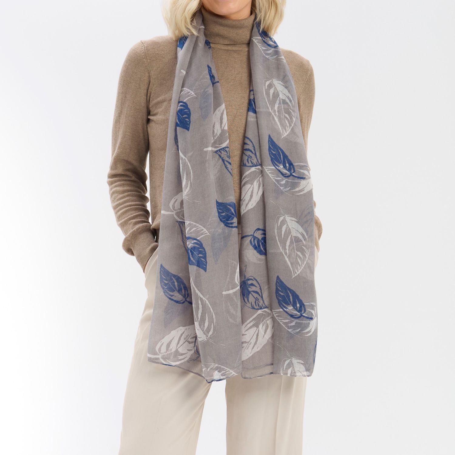 Navy And Grey Leaf Scarf
