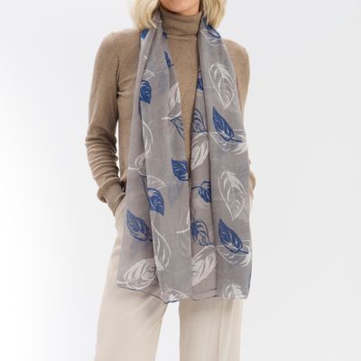Navy And Grey Leaf Scarf