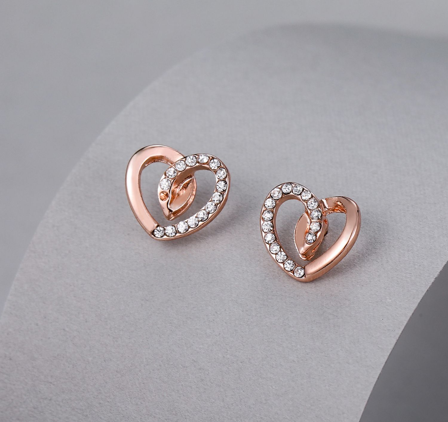 Diamanté Heart Rose Earrings