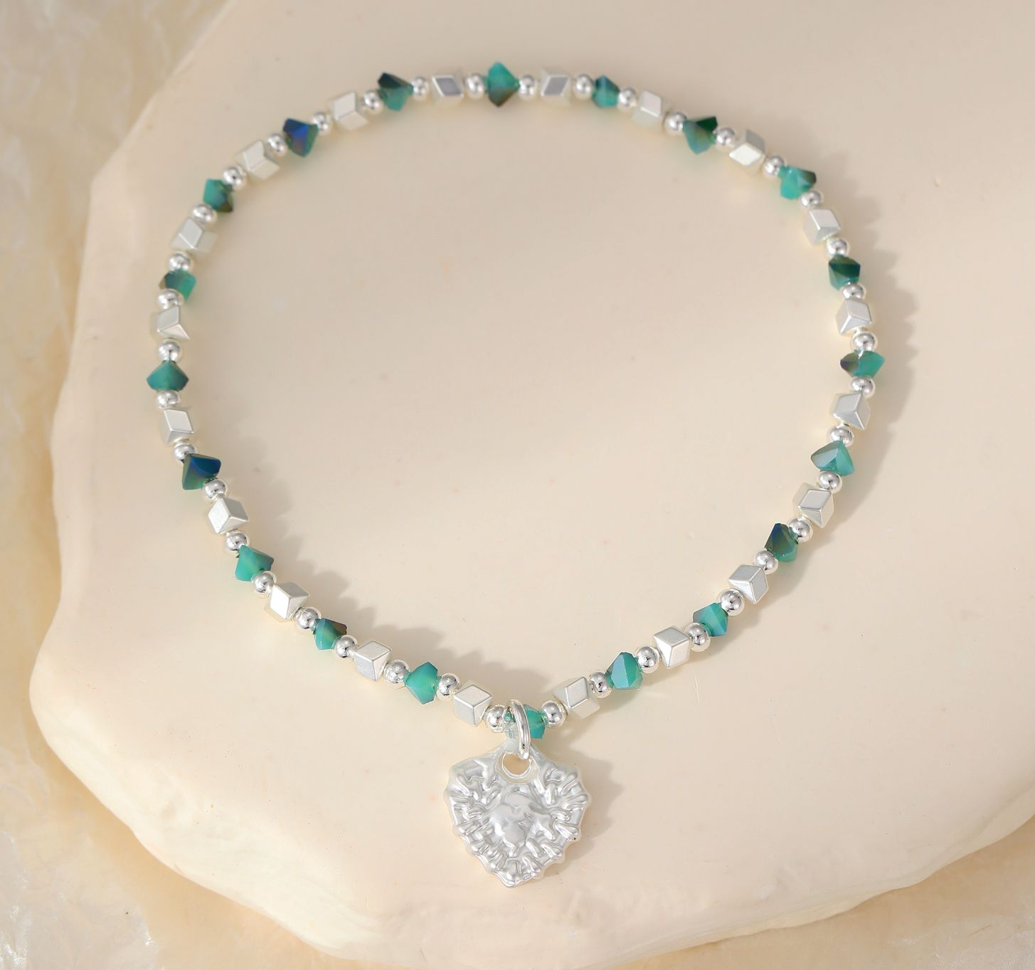 Green And Silver Heart Bracelet