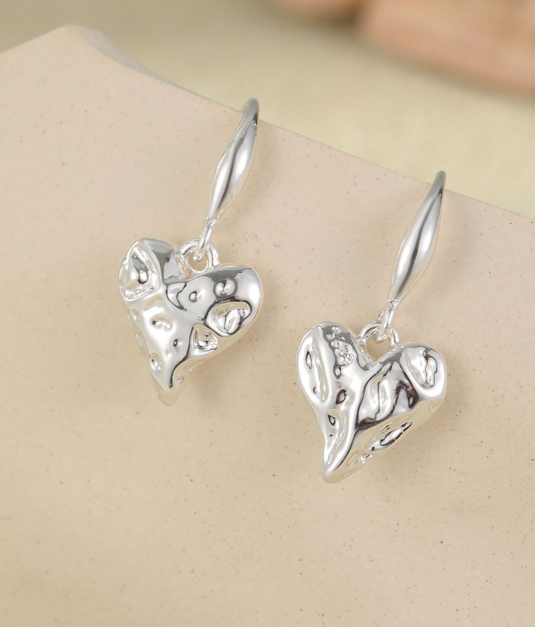 Hammered Silver Heart Earrings