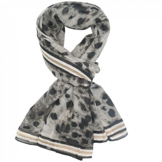Grey Leopard Scarf With Border