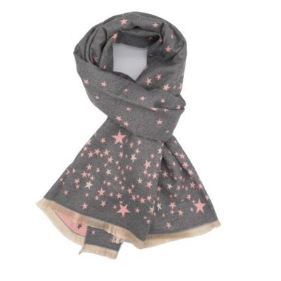 Luxury Medium Weight Grey And Pink Star Scarf