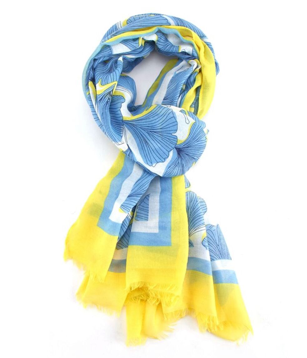 Summer Ginkgo Scarf - Blue And Yellow