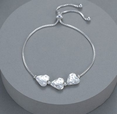 Silver Textured Heart Slider Bracelet