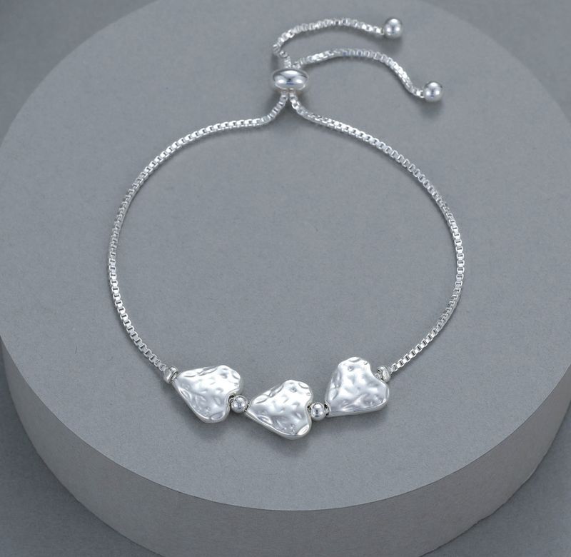 Silver Textured Heart Slider Bracelet