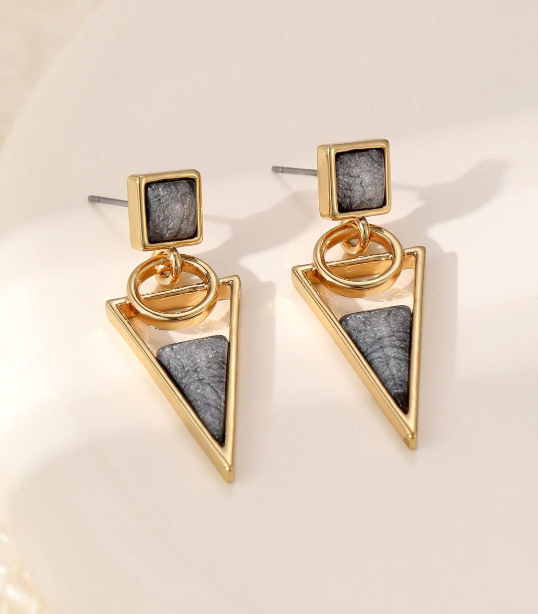 Contemporary Gold And Grey Earrings