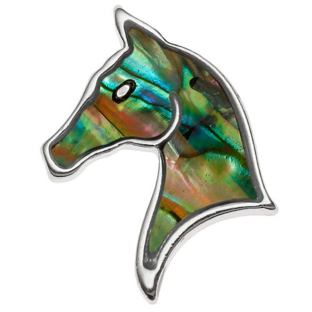 Horse Head Paua Shell Pin Badge
