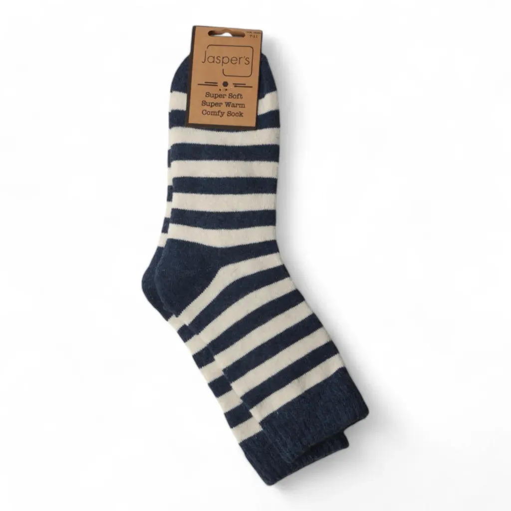 Navy And White Stripe Wool Blend Socks